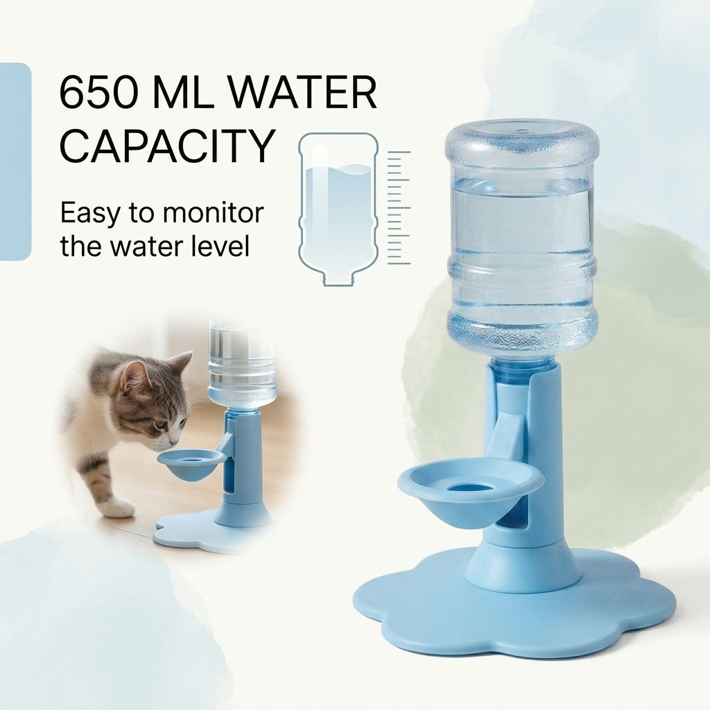 650ml gravity cat water dispenser with transparent water bottle