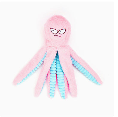 Blue Octopus Plush Dog Toy Pink