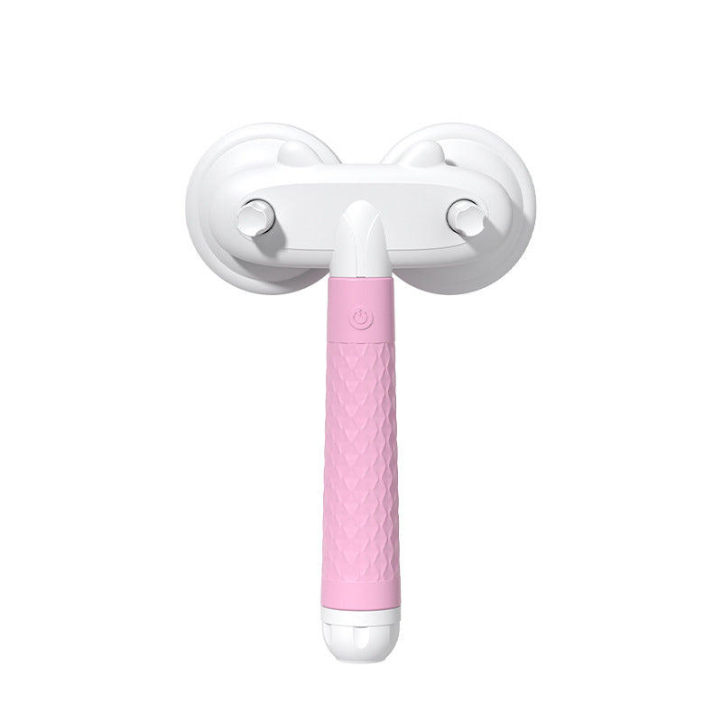 Pink handheld grooming tool with white attachments on a white background