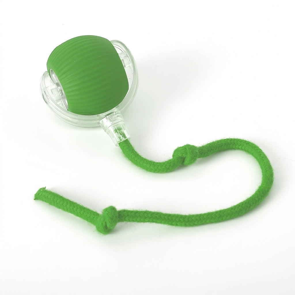 Interactive Cat Green Ball Toy  with a rope on a white background