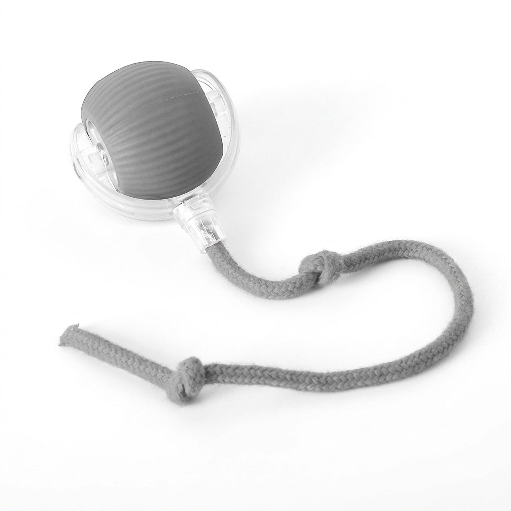 Interactive Cat Ball Toy Red with a rope on a white background