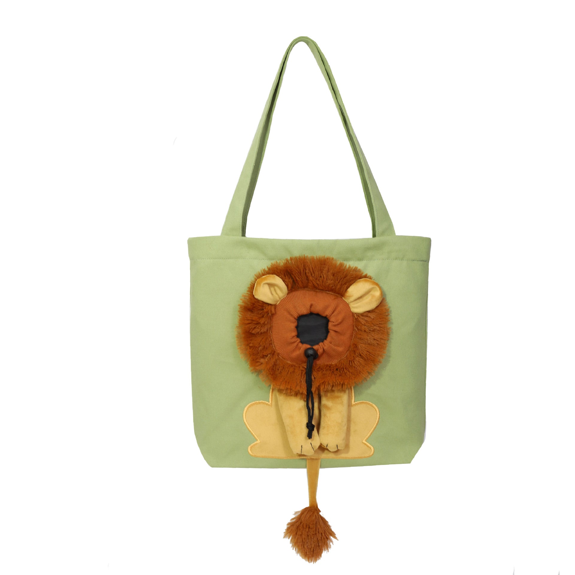 Lion design pet carrier tote Light Green bag with plush lion detail