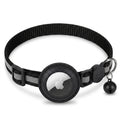 Black reflective nylon cat collar with AirTag holder and bell