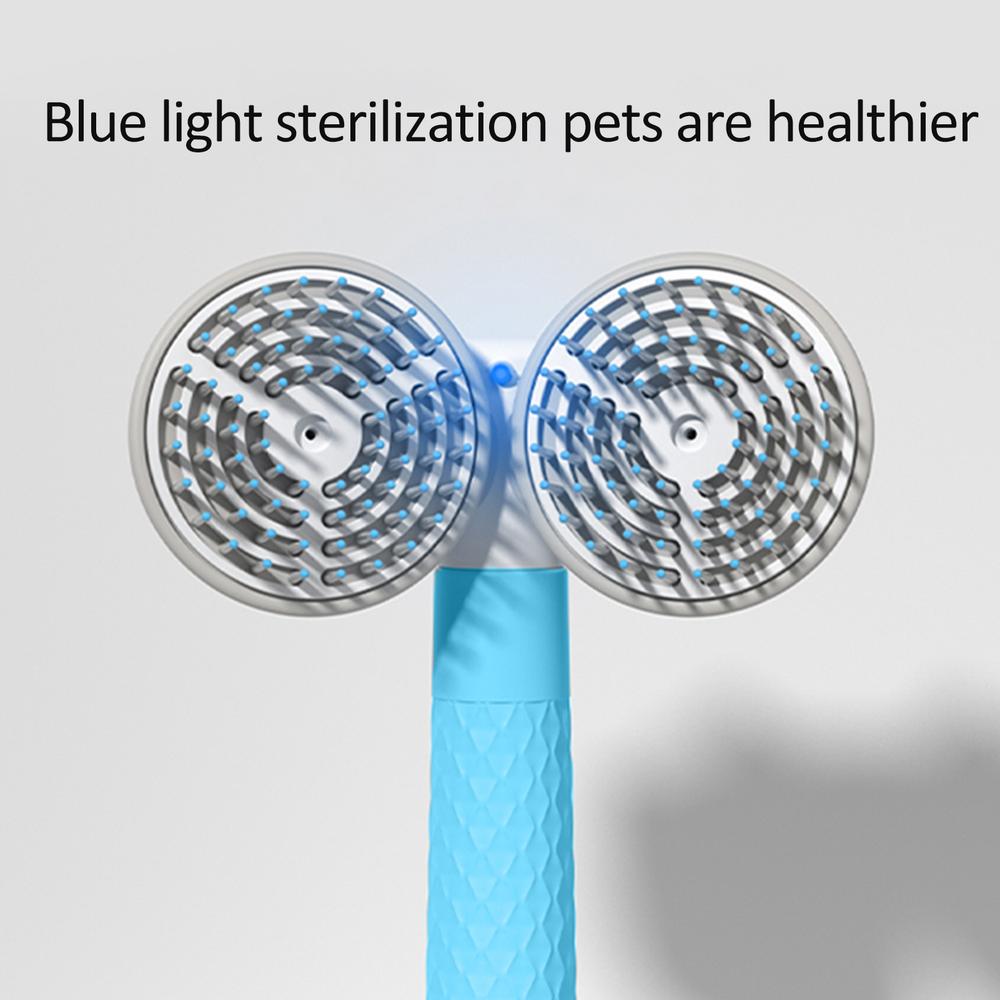 Dual-head pet grooming brush with blue light feature