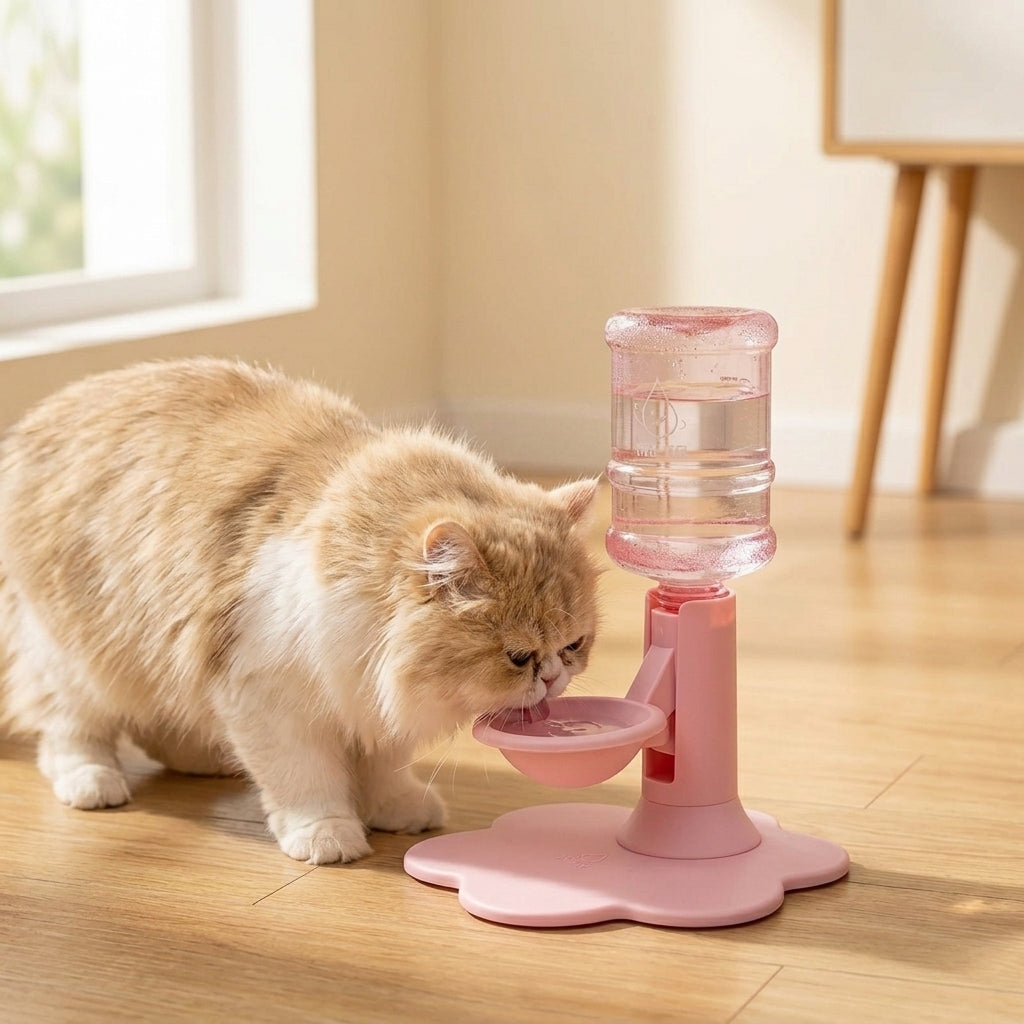 Cat drinking water from a gravity cat water dispenser