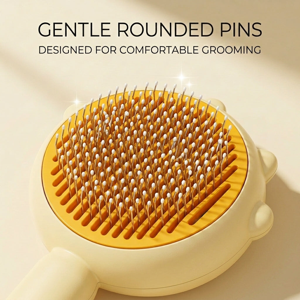 Close-up of rounded pins on a cat grooming brush