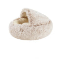 Cream fluffy cat cave bed shown from the side