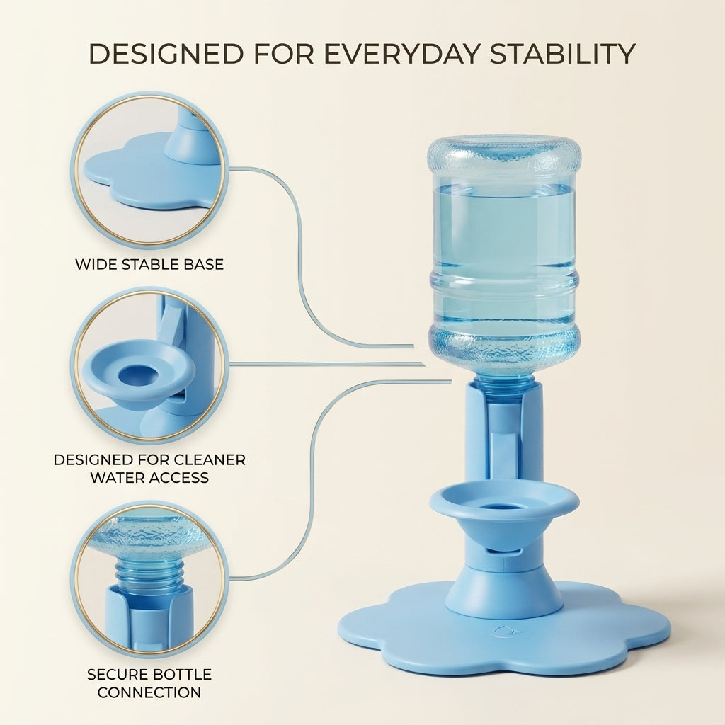 Gravity cat water dispenser with wide stable base and drinking bowl