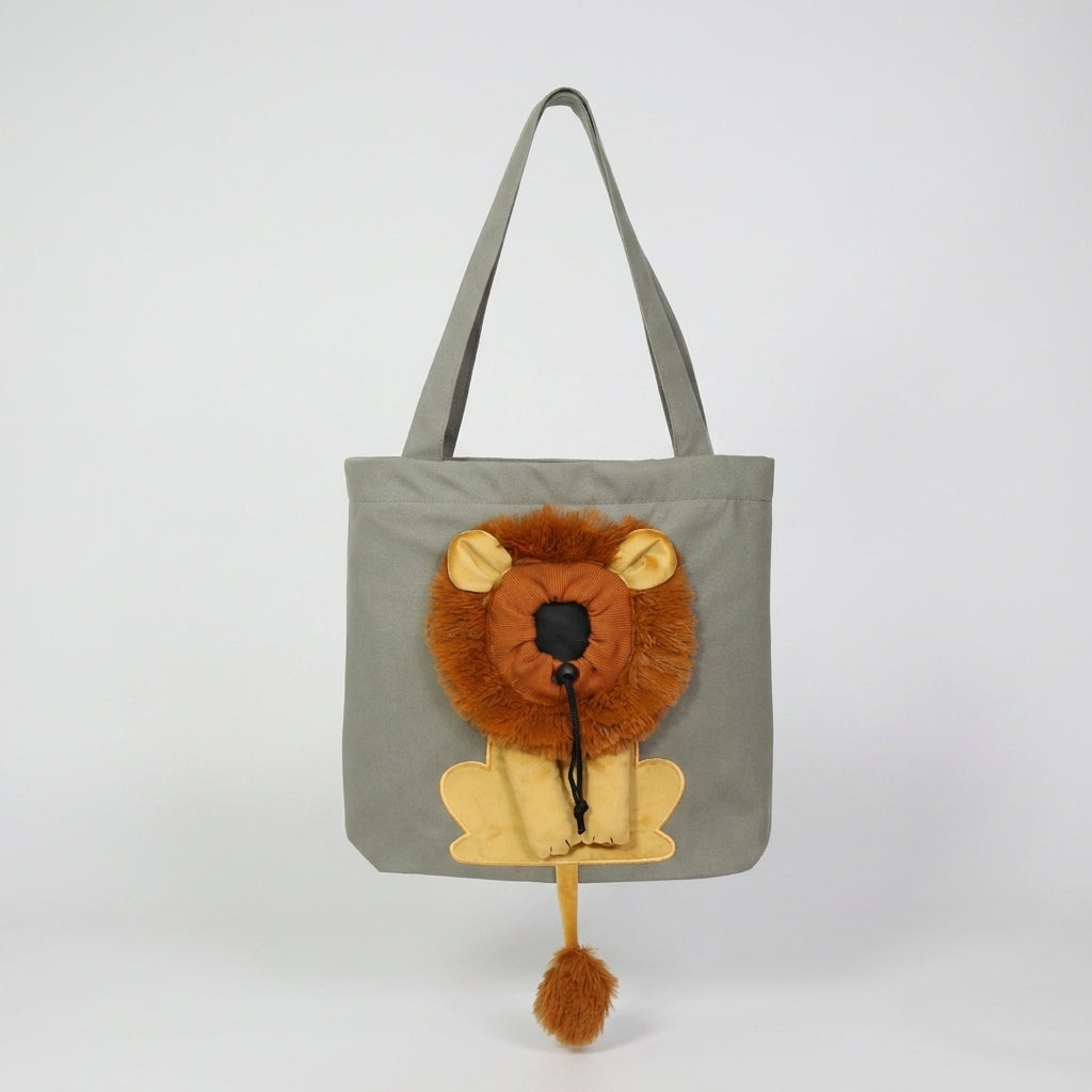 Lion design pet carrier tote bag with plush lion detail