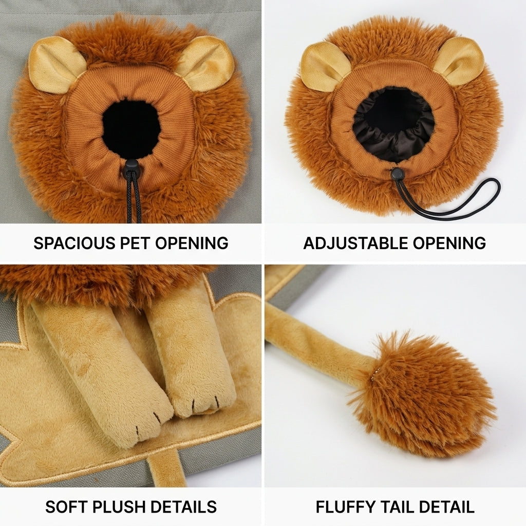 Lion design pet carrier bag with adjustable pet opening