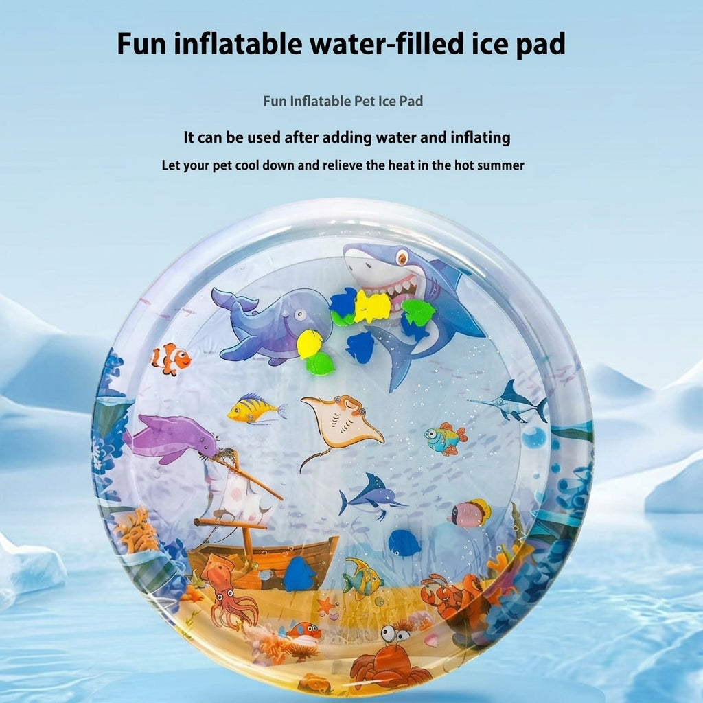 Inflatable water-filled cooling pad for pets during warm weather
