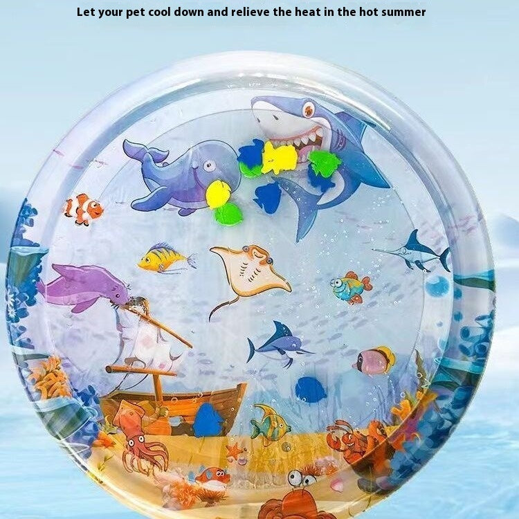 Colorful ocean-themed inflatable water mat for pets