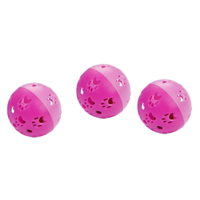 Set of pink hollow paw print balls for interactive cat play