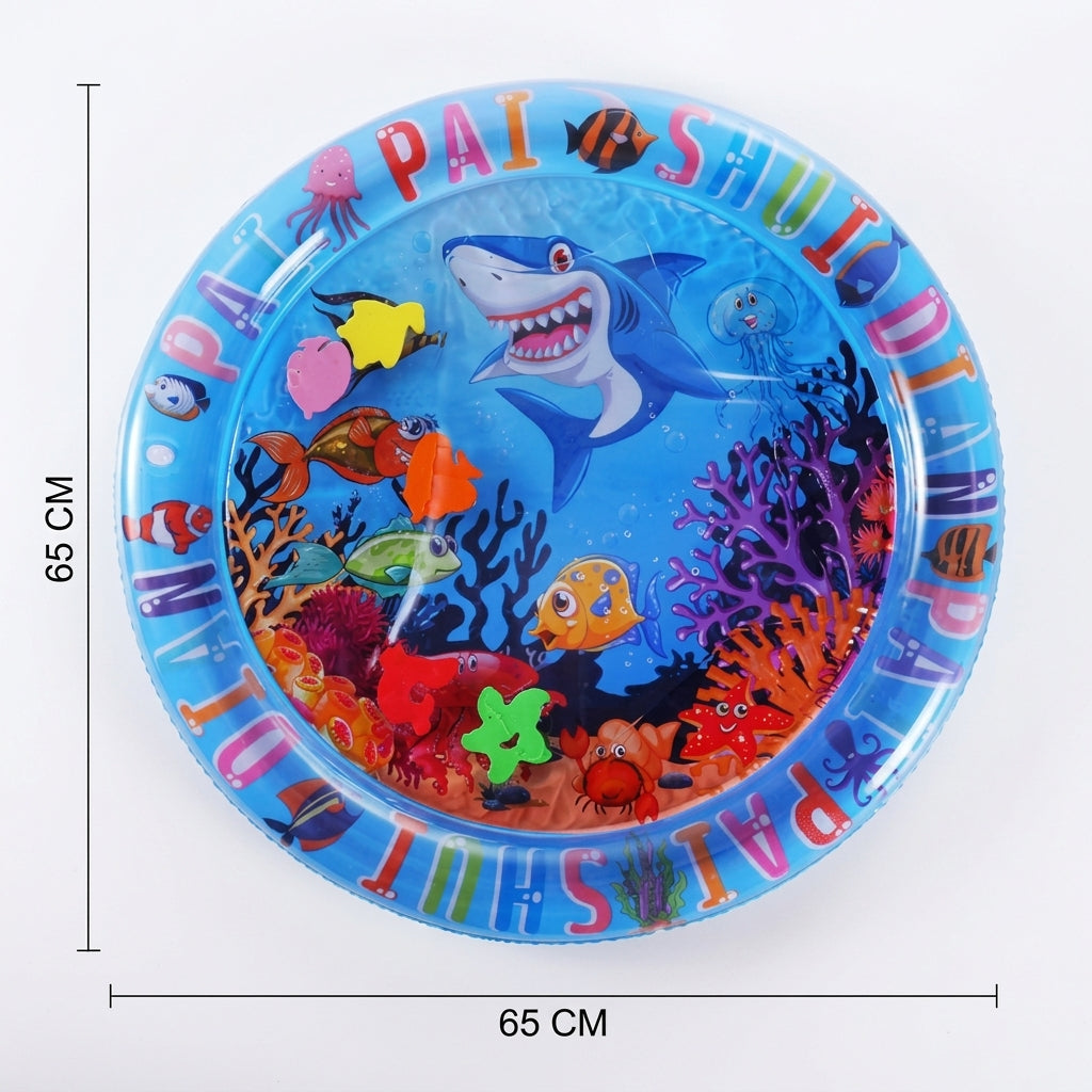 Round 65cm inflatable pet water mat with colorful ocean design