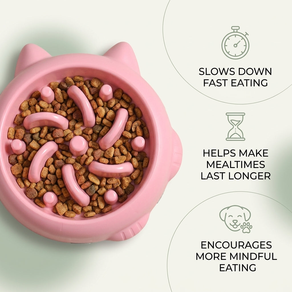 Slow feeder dog bowl with raised grooves for slower eating