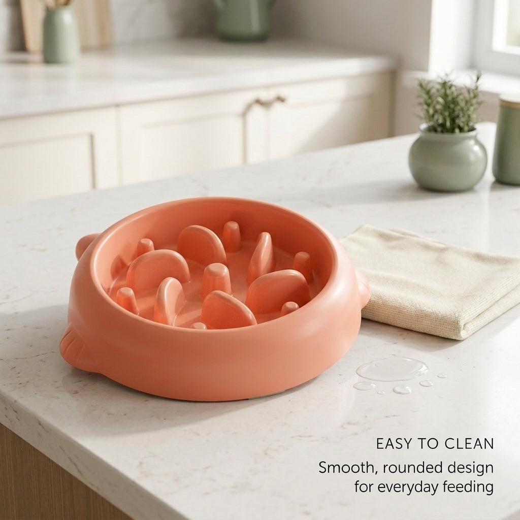 Slow feeder dog bowl with smooth easy-to-clean design