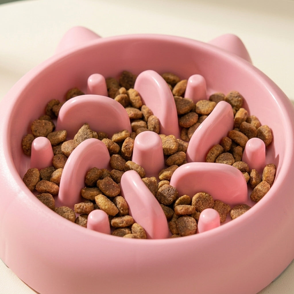 Slow feeder dog bowl with raised feeding grooves for mealtime