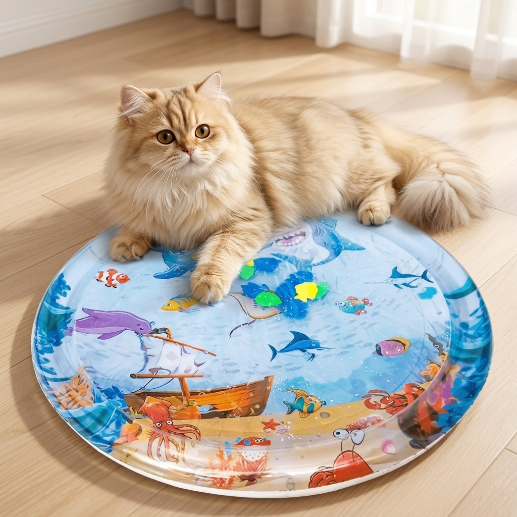 Summer pet water cooling mat with cat for refreshing outdoor comfort